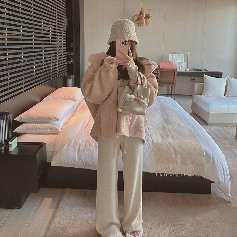 

Женское шерстяное пальто с капюшоном, осенне-зимнее, новое, свободного кроя, кардиган, нежный стиль, верхняя одежда S розовый