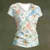 Women Casual V Neck Short Sleeve Floral Print T Shirt Lightweight Soft Fabric Summer Top for Everyday Wear