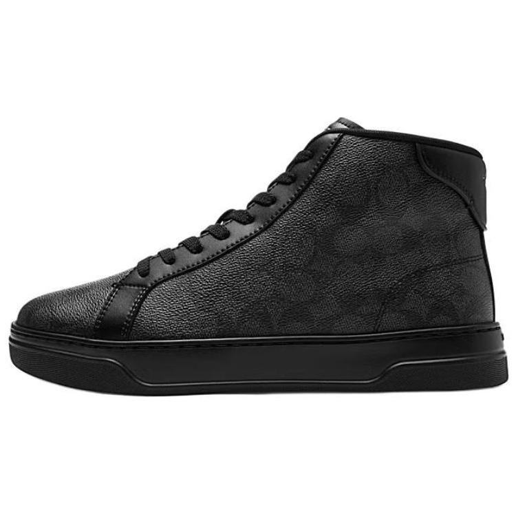 Coach Signature Leather Round Toe Lace Up High Top Sneakers Men Sneakers Black CY308-MFQ