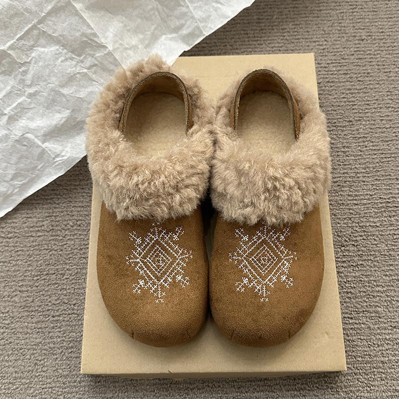 Флисовые теплые снегоступы Birkenstock шерстяные хлопковые тапочки женская верхняя одежда сезон полу-тапочки вышитые хлопковые туфли 35