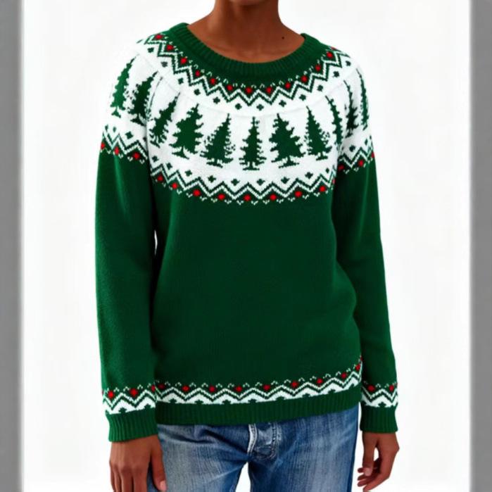 New European & American Women's Christmas Tree Jacquard Sweater