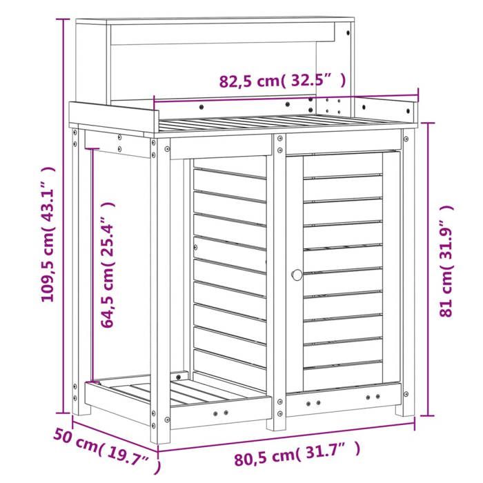 VidaXL Table de Rempotage avec Étagères, Table de Plantation avec Rangement, Banc de Rempotage, Table à Plantes Jardin, Bois 832425