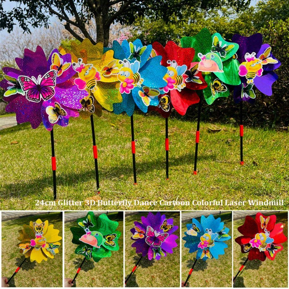 Glitter 3D Butterfly Dance Cartoon Petal Windmill Standing Lawn Flower  Outdoor Party Picnic Decor