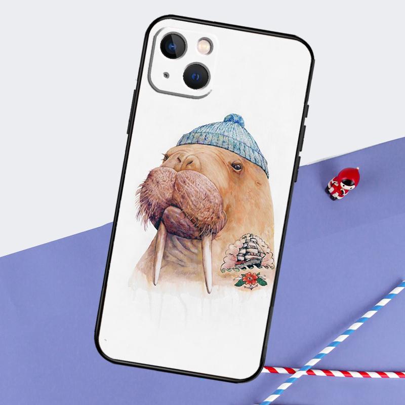 Cute Walrus Phone Case For iPhone 16 15 Pro Max 12 13 Mini 11 14 Pro Max XR 16 15 Plus 16e Cover Coque