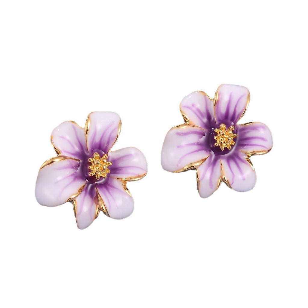 Guochao Retro Flower Exaggerated Earrings Enamel Oil Painting Series Personalized Light Luxury Earrings Medieval Vintage Jewelry