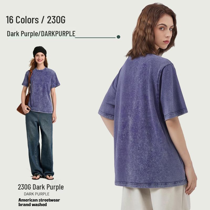 230g Tie-Dye Washed & Distressed European Crew Neck Drop Shoulder T-Shirt