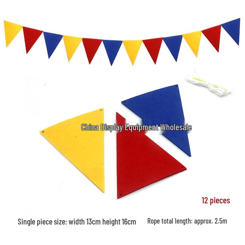 Triangle Flag Bunting for Kindergarten Decoration - Children's Room & Birthday Party Decor with Girlish Heart Design