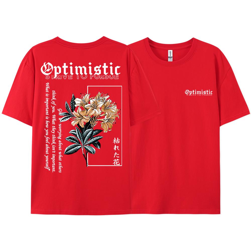 Optimistic Strive To Porsue Harajuku Flower Printing Men Women Tshirt Oversized Loose T Shirts Cotton Short Sleeve Hip Hop Tees
