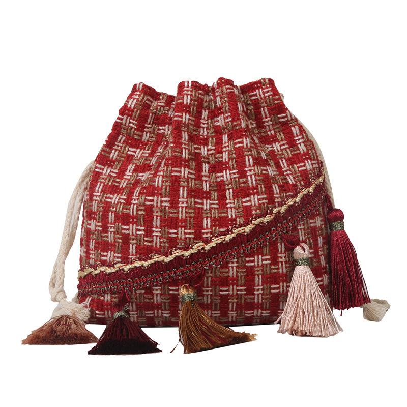 Ethnic-style Bag Tassel Bag Single-shoulder Crossbody Bag Woven Bucket Bag Fashionable and Retro for Women