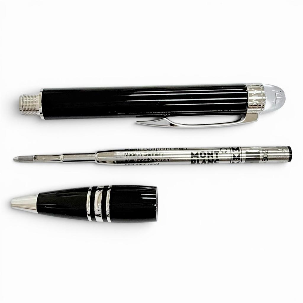 Excellent MONTBLANC Ballpoint Pen Starwalker White Star Twist Type Black Resin Used