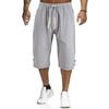 Summer Men's Casual Solid Color Shorts, Cotton and Linen Lace Up Leg Buckle Men's Pants
