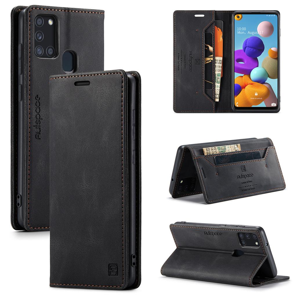 Premium Vintage Leather Wallet Case with RFID Blocking for Samsung Galaxy A21s - Elegant Flip Cover with Card Holder Shockproof Protection (4 Colors)