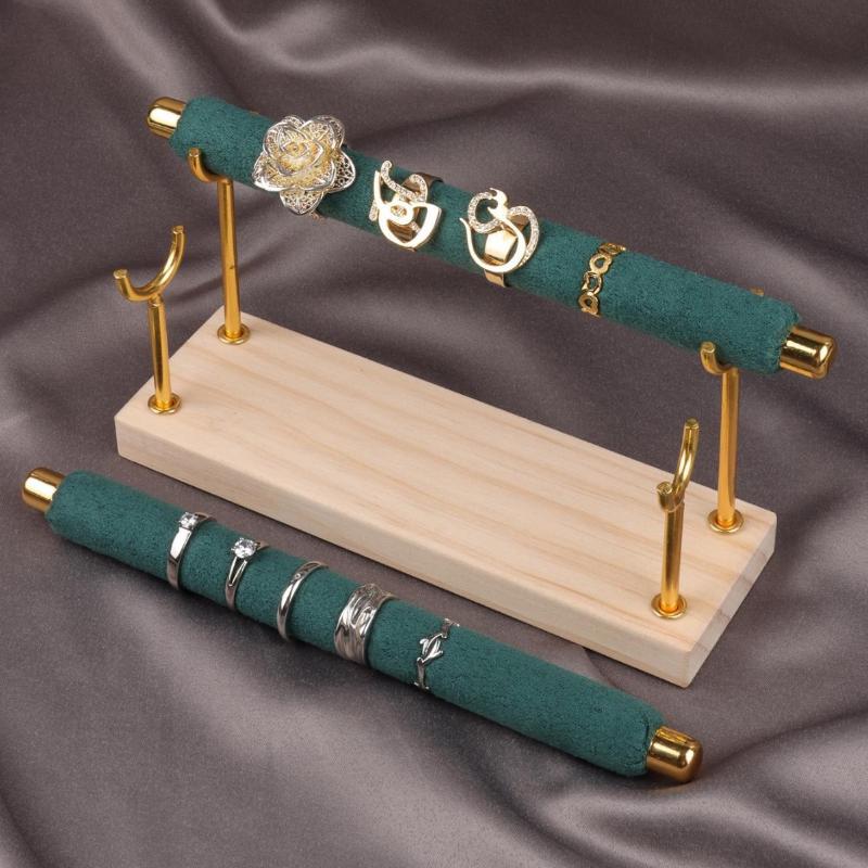 Solid Wood Base Ring Display Rack Sponge Stick Ring Holder Multi Layer Ring Storage And Organization Rack Removable Metal Rack