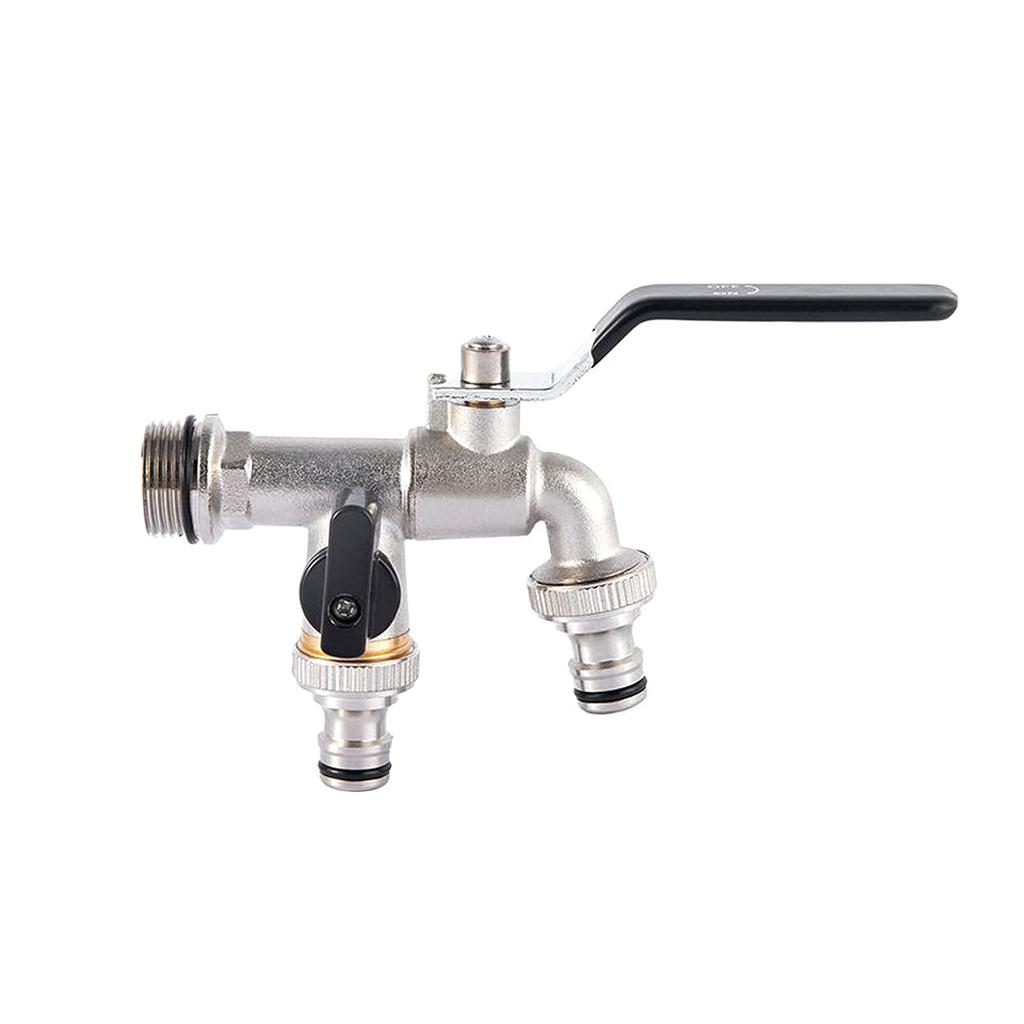 Practical 3/4Inch Double Brass Tap Rustproof Frostproof Includes 2 Hose Connectors for Garden and Outdoor Daily Use