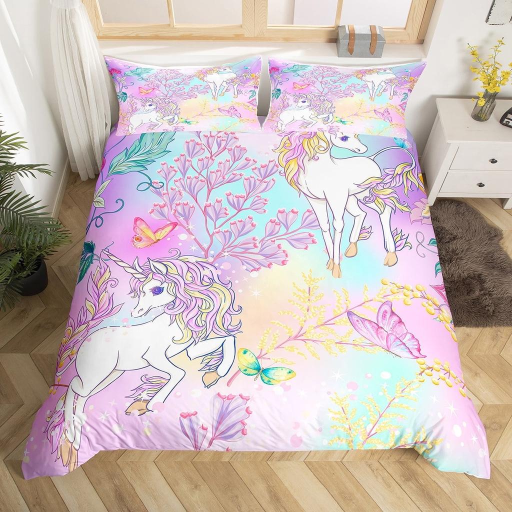 Comforter Unicorn Queen Pink Flowers Bedding Set For Kids Girls Bedroomromantic Sparkle Galaxy Stars Comforter Unicorn