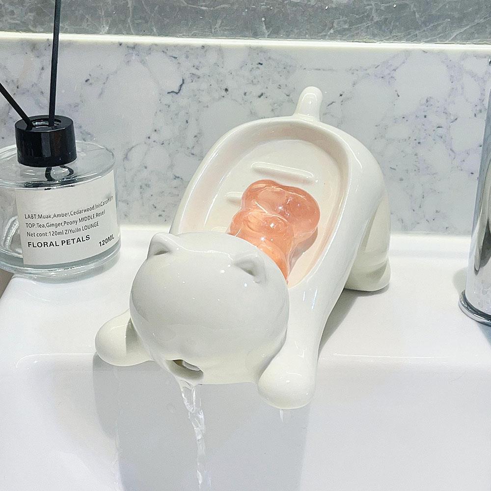 Creative Cat-Shaped Portable Sponge Soap Bar Container Home Soap Expiration Date Warning for Soap Trays Kitchen Storage Rac