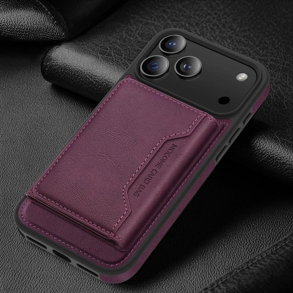 Apple 17 Pro Max Magnetischer Kartenhalter Ständer Lederhülle - Sturzsicheres Schutz-iPhone 16 Cover mit Kartenschlitz