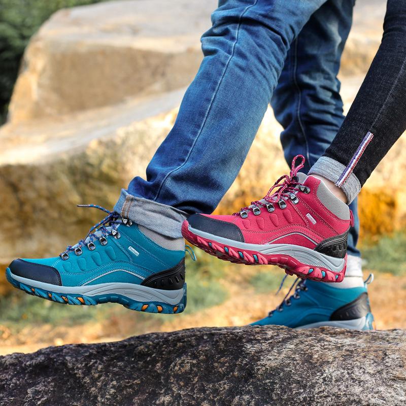 Plus Size Winter Outdoors High-Top Hiking Boots Couple Cotton-Padded Shoes with Velvet Travel Shoes Men