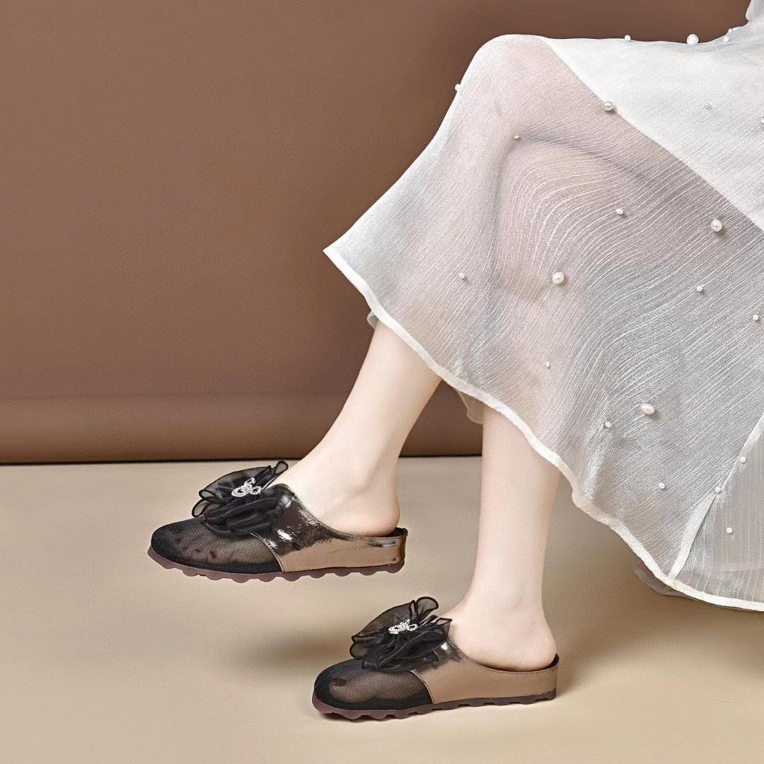 

Тапочки женские летние для улицы, с бантом, сетчатые, с круглым носком, с закрытым носком, полутапочки на плоской подошве, лоферы, ленивая обувь 41 серебряный