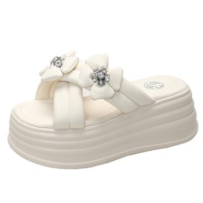 Fashion Summer Women Flower Slippers Flip-Flops Ladies Beach Shoes Wedge Heels Shoes Woman High Platform Slippers Outside Sandals 7CM