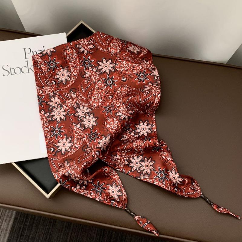 Silk scarf new fashion wheat ear cashew flower silk scarf head scarf beaded small scarf scarf triangular scarf waist tie