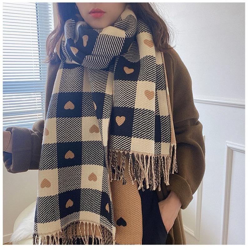 Love plaid double-sided thickened warm imitation cashmere scarf women's autumn and winter office air conditioner shawl scarf
