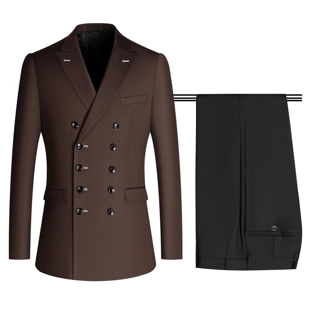 Men's Slim Fit Double-Breasted Blazer Set: Professional, Business Casual Fashion in Dark Blue, Black, and Grey