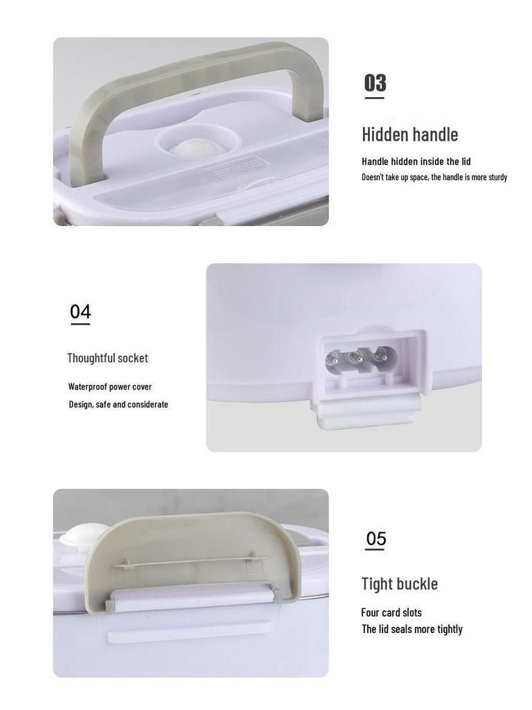 Portable 2-in-1 Electric Heating Lunch Box with Car Adapter, Stainless Steel & Plastic, Insulated for Home & Travel.