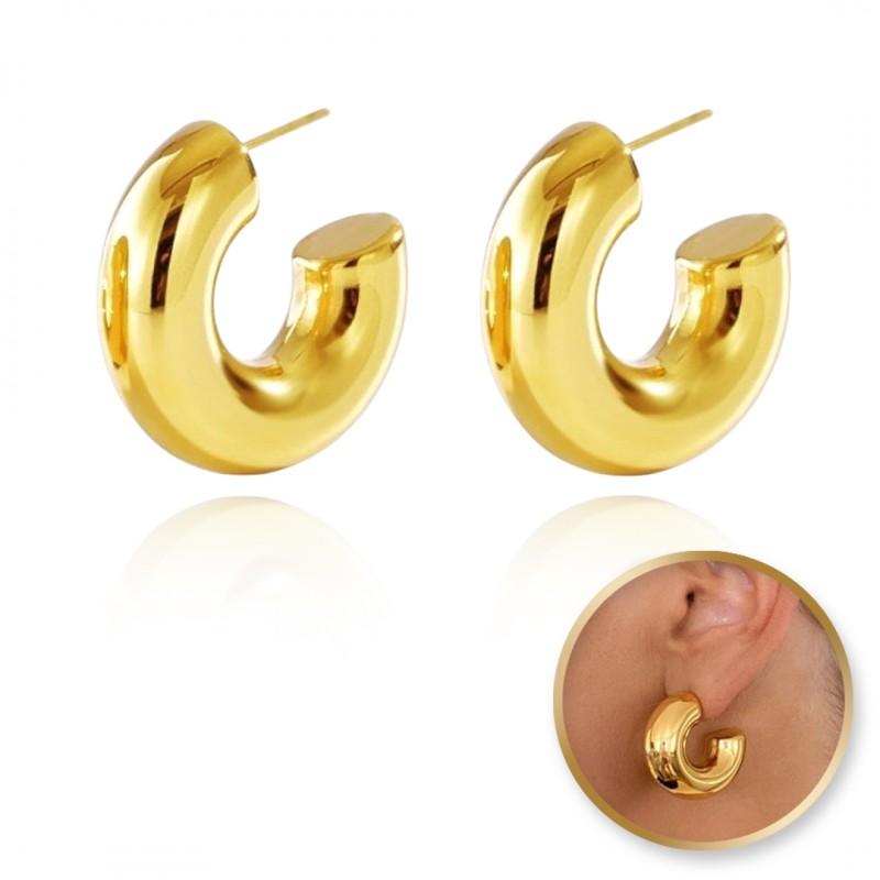 Earrings Stainless Steel Gold Plated 14K Gold Thick Hoops Stud Women's