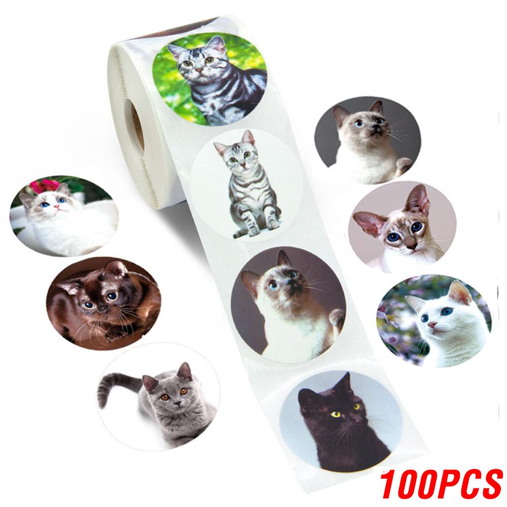 

100-500pcs Creative Animals Cat Stickers 2.5CM/1inch Labels Reward Sticker For School Teacher Kids Stationery Sticker