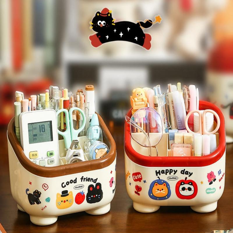 Creative Cartoon Desktop Storage Box Multi Functional Dustproof Space Saving For Student Desk Office