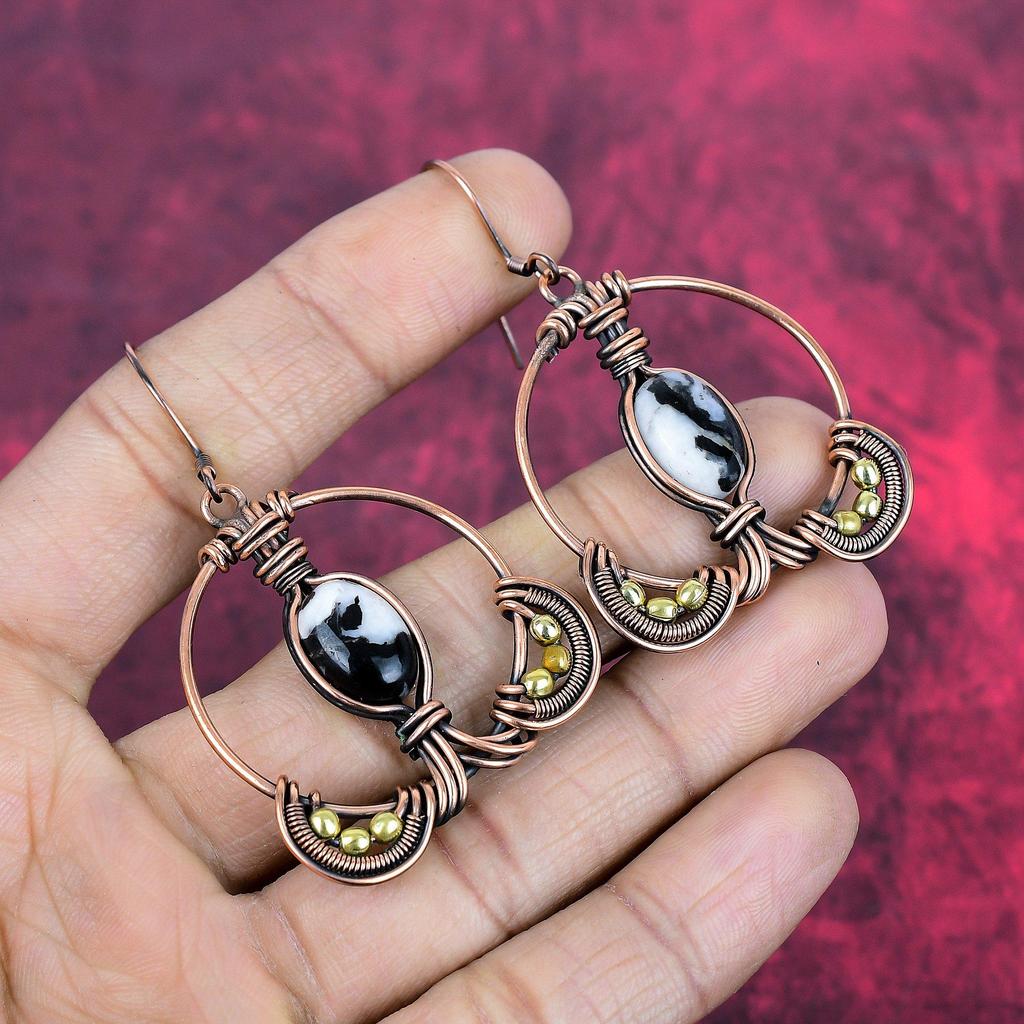 White Buffalo Turquoise Earring Copper Wire Wrapped Earring Unique Copper Jewelry Handmade Earrings Wire Wrap Gemstone Jewelry Gifts for Her