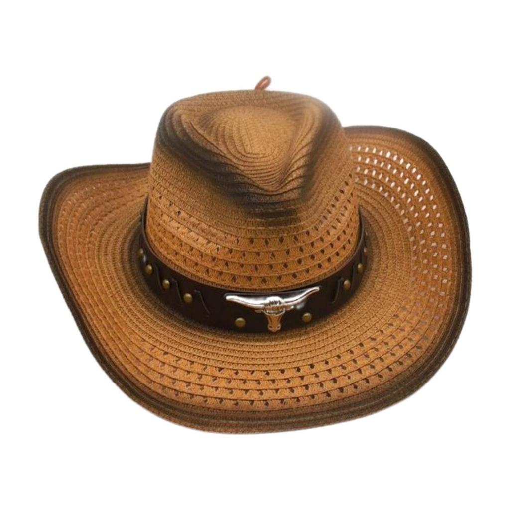 Western Cowboy Straw Hat Men And Women Ethnic Spring And Summer Travel Windproof Sunscreen Straw Hat