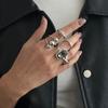 Exaggerated Black Love Acrylic Diamond Ring Set, Design Sense Metal Threaded Lip Ring