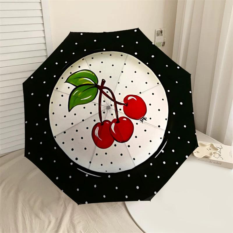 1PC Cherries Polka dots Automatic Open/Close Umbrella with Windproof, 8-Rib Sturdy Canopy, Durable Ribs, Fashionable Design1340A