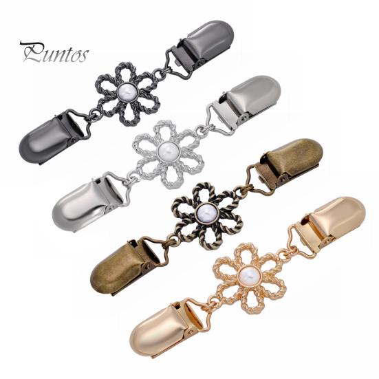 Clothing Embellishments Hollow Flower Cardigan Sweater Clip, Vintage Women Clip with Fasteners Faux Pearl, Cincher for Dress Shawl Pants Scarves