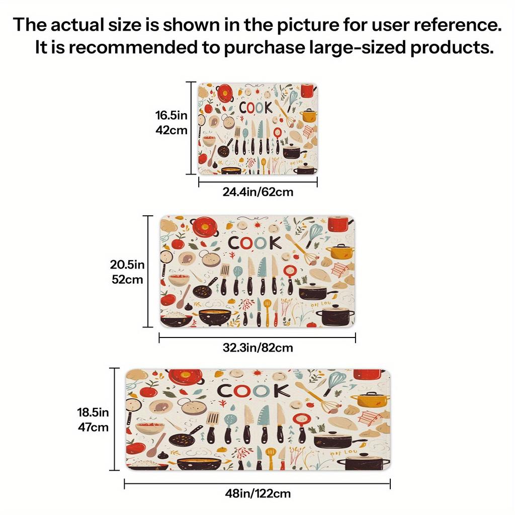 1Pcs Anti Fatigue Kitchen Rugs, Cartoon Tableware Print Waterproof Non-Slip Thick Cushioned Kitchen Mat Heavy Duty Comfort Standing Mat for Kitchen