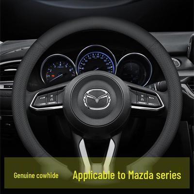 Genuine Leather Steering Wheel Cover for Mazda 36, Axela, CX54, Atenza, and CX30