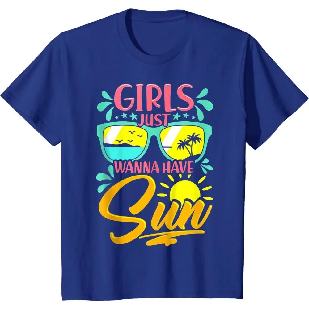 Funny Summer Beach Vacation Girls Just Wanna Have Sun T-Shirt Graphic T Shirts Cotton Daily Four Seasons Tees Shirts