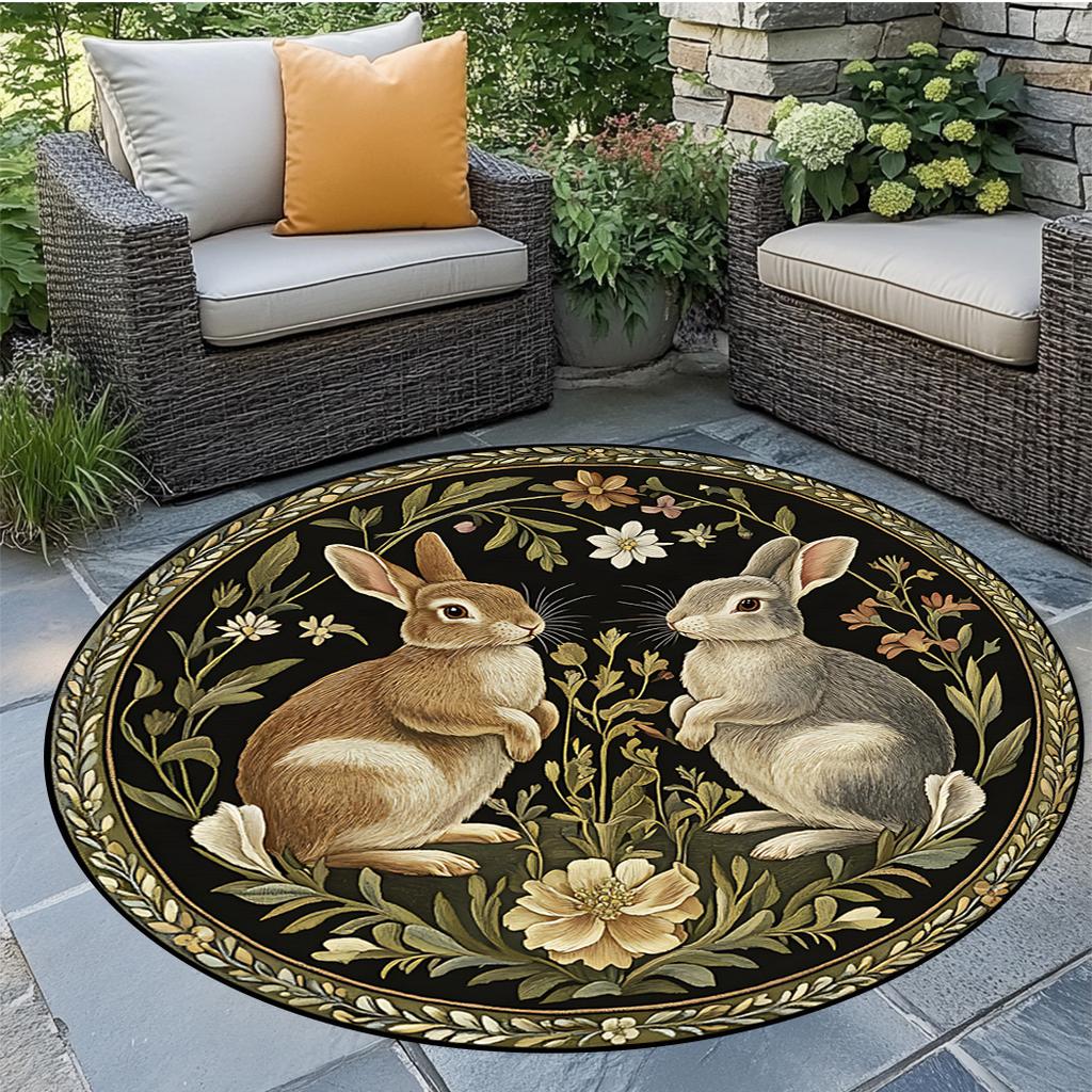 Easter Retro Floral Rabbit Pattern Round Area Rug Bedroom Living Room Garden Decor Living Room Carpet Decorative Floor Mat