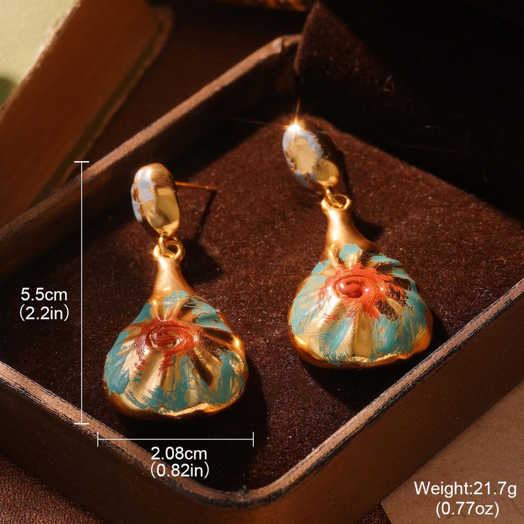 Medieval Painted Series Enamel Earrings Women's Simple Geometric Earrings Pendant ins Wind Folded Retro Silver Needle Jewelry