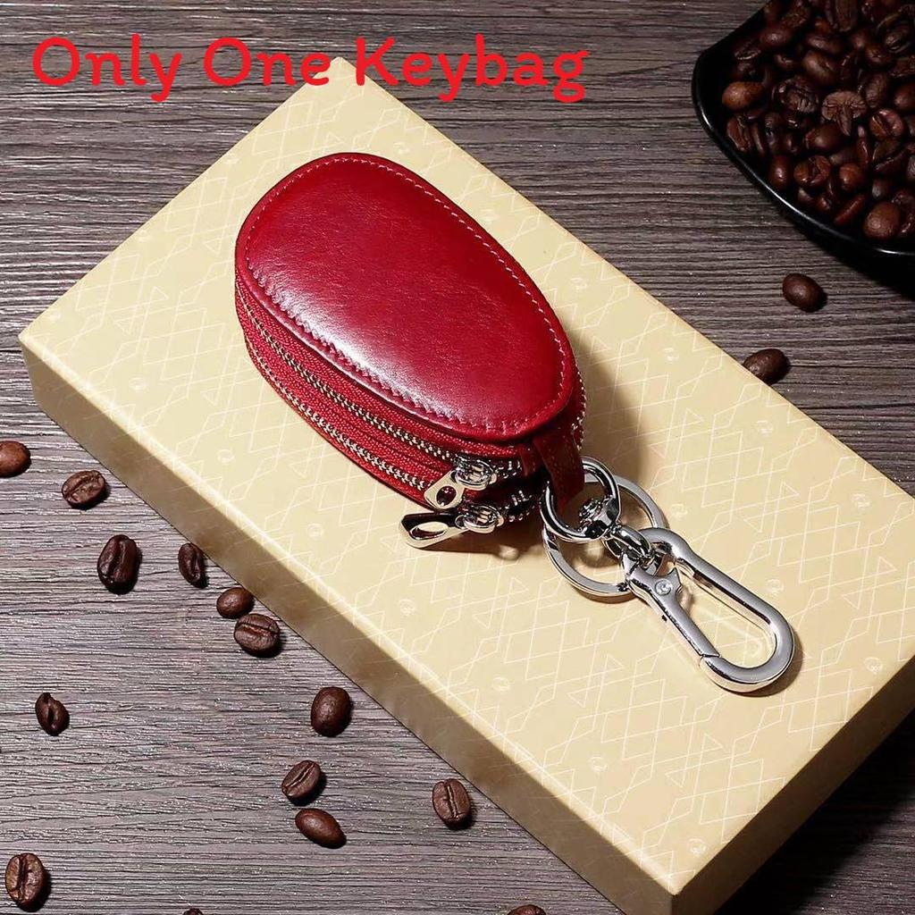 Leather Car Key Case With Double Zipper For Daily Use In Vintage Retro Style