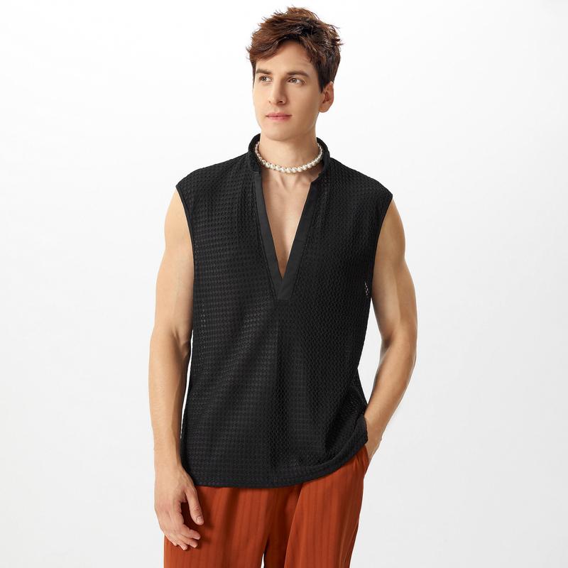 INCERUN Men Summer Sleeveless Mesh Sheer Tanks Transparent T-shirts