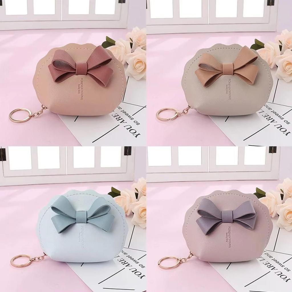 Cute Bow Small Bag Women PU Leather Coin Purses Fashion Zipper Handbag Girls Coin Card Holder for Kids Purses Keychain Wallet