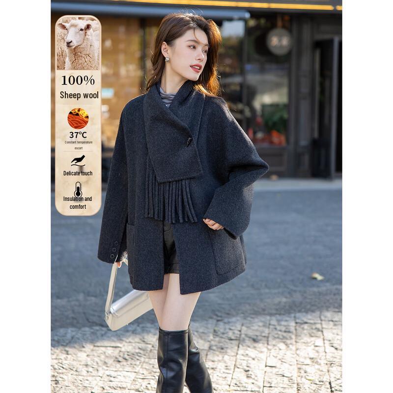 MOKANA Women's Luxury Double-Faced Wool Coat with Scarf