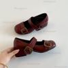 Retro Black French Mid Heel Shallow Mouth Shoes for Women 2026 New Autumn Height Increasing Mary Jane Shoes Metal Decor Straps