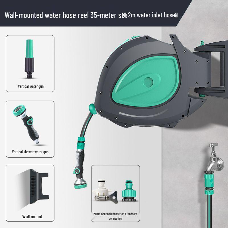 Telescopic Car Wash & Garden Hose Reel with High-Pressure Water Gun and Automatic Retractable Storage