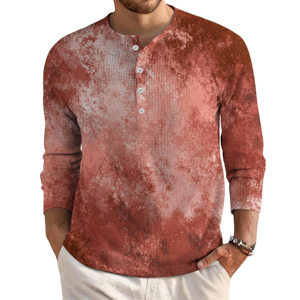 Pánský volný ležérní top s límečkem na knoflíčky a dlouhým rukávem