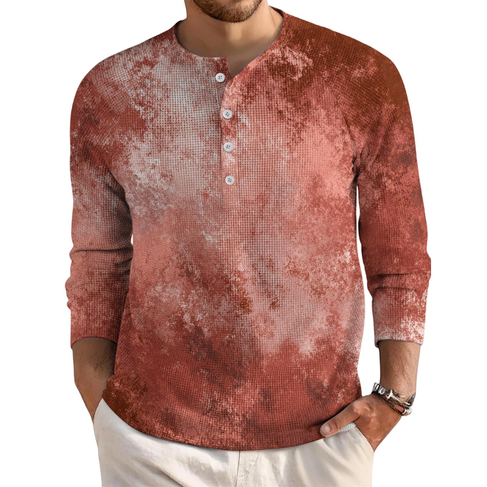 

Мужской свободный повседневный топ с длинным рукавом и воротником на пуговицах XL винный