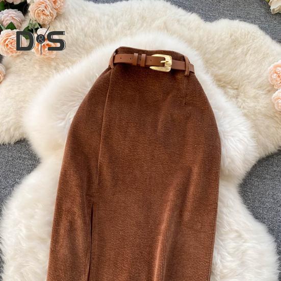 Dámská sukně dělená jednobarevná sukně s vysokým pasem měkká tlustá hřejivá měkká vložka dojíždění elegantní styl zapínání na zip délka do poloviny lýtek midi sukně